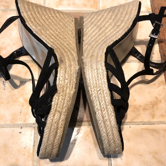 Black Strappy Suede Open Toe Espadrille Heels - Picture 4 of 5